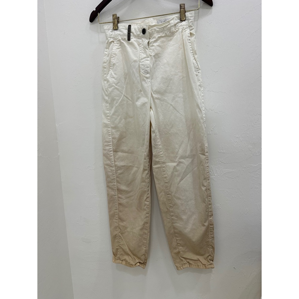 Peserico Italy Ombre Dip Dye Cotton Stretch Pants White Tan Size IT 38 US 2